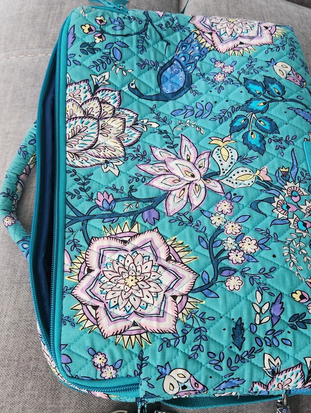 Vera Bradley Laptop Briefcase Crossbody Bag Peacock Garden Blue Double Zipper